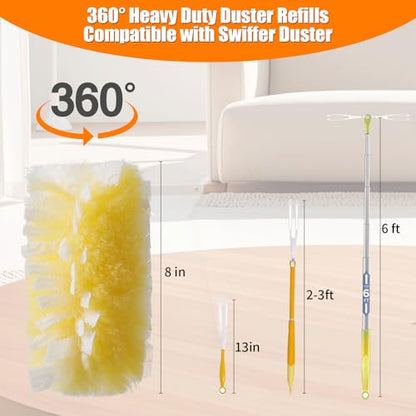 50 Count 360° Heavy Duty Duster Refills Compatible with Swiffer, Larger Size-Extra Thick Electrostatic Disposable dusters Refill for Electronics, Furniture, Blinds, Ceiling Fans, Unscented