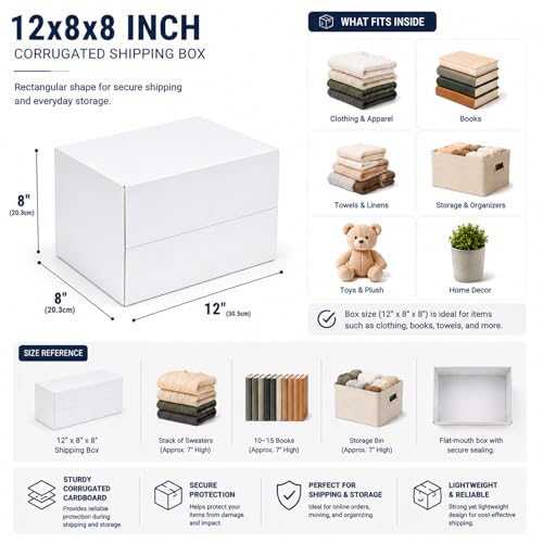 12x8x6 White Shipping Boxes, 25 Pack - size: 12x8x8 Inch