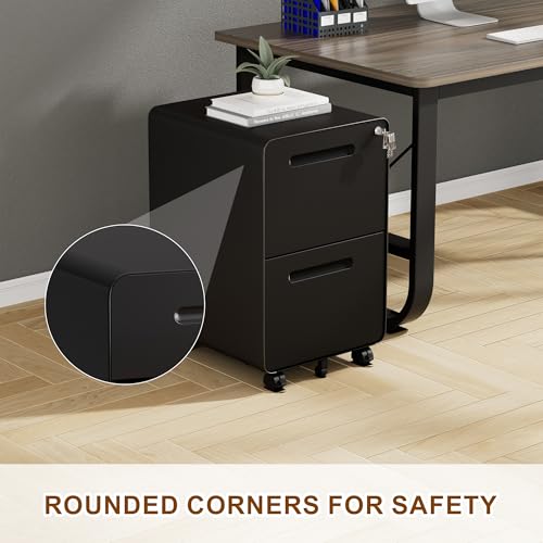 2 Drawer Mobile File Cabinet with Lock, 4 Keys and 25 Letter File Folders - color: Black, size: 25.8"H*15.7"W-2 drawers(25 letter folders)