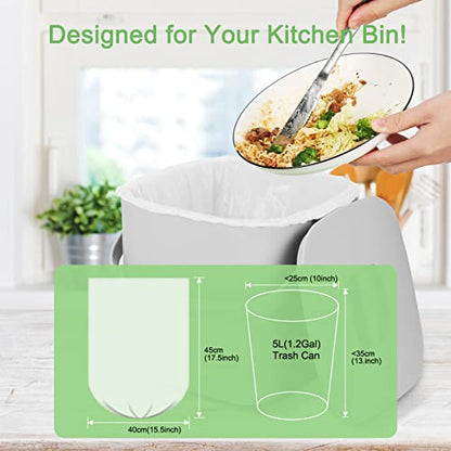 Biodegradable Trash bags 120PCS, Aievrgad 5L/1.2Gallon small Garbage bags/For Countertop Bin. Bin Liner/Trash/rubbish Bags, 100% Recycled,Tough, degradable, Compost Bags for Food/garden-white - style: White 1.3 Gallon