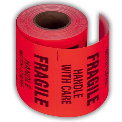 Kenco 3" X 5" Fragile Handle with Care Fluorescent Shipping Label Stickers for Shipping and Packing -500 Labels Per Roll (10 Pack) - size: 10 PACK
