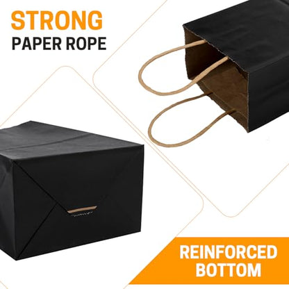 BURVAGY 200P Black Small Paper Gift Bags with Handles Bulk Kraft Paper Bags - color: C-Black-200P