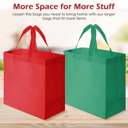 Reginary 50 Pcs Reusable Tote Bags Shopping Bags Non Woven, Red, Green - color: Red, Green