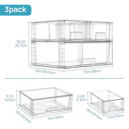 Vtopmart Clear Stackable Storage Drawers, 3 Pack Wide Organizer Set - style: 1 Wide+2 Small