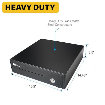 HK SYSTEMS 13inch Heavy Duty POS Cash Drawer with 4Bill/5Coin, Removable Coin Compartment, 24V, RJ11, Single Large Media Slot, Black - color: Black, size: 13inch