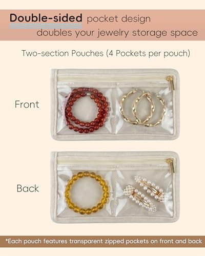Travel Jewelry Organizer Case Refill Pages-24 Compartments Clear Zipper Velvet Pockets for Rings Earrings Necklaces,2-Section Replacement Pages, Beige,Pack of 6 - color: 2-Section Inner Pages,Beige,Pack of 6