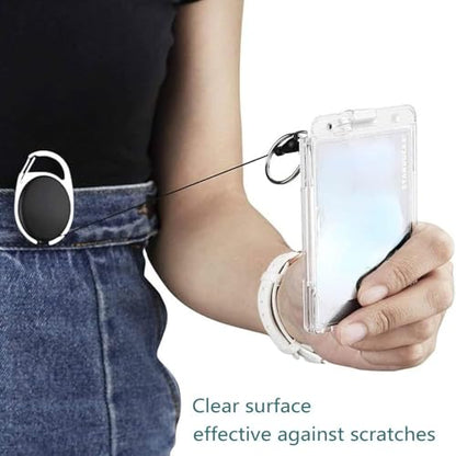 Hard Plastic Badge Holder, FadyRaye Clear ID Badge Name Card Holder with Easy Access Thumb Slot, Vertical Style, 2 Pack