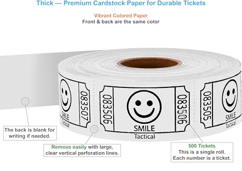 Tacticai 500 Smile Raffle Tickets, Single Roll, White - color: White