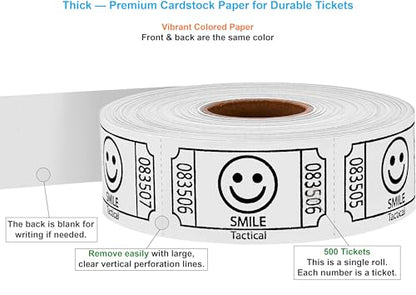 Tacticai 500 Smile Raffle Tickets, Single Roll, White - color: White