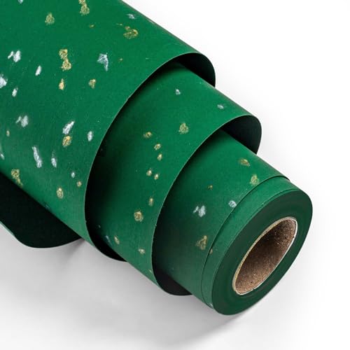 MAYPLUSS Gift Wrapping Paper Roll - 17Inch x 16.5Feet - Elegant Green Gold Foil Design Shiny Flakes Silky Touch Thick Matte Gift Wrap Paper for Christmas, St Patricks Day, Birthday, Holiday - color: Flake Green