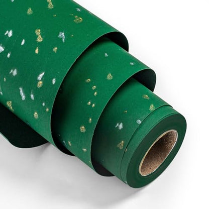 MAYPLUSS Gift Wrapping Paper Roll - 17Inch x 16.5Feet - Elegant Green Gold Foil Design Shiny Flakes Silky Touch Thick Matte Gift Wrap Paper for Christmas, St Patricks Day, Birthday, Holiday - color: Flake Green