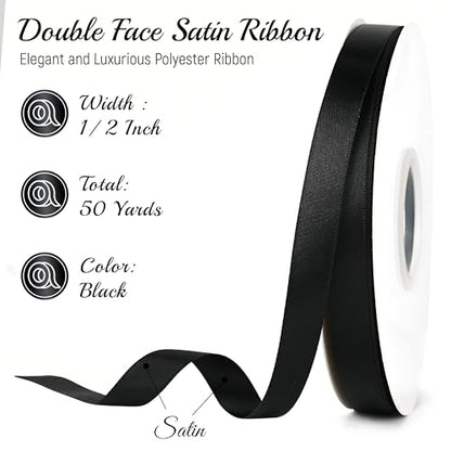 MAYREEL Black Satin Ribbon 1/2 Inch Double Faced 50 Yards Thin - color: Black, size: 1/2 Inch