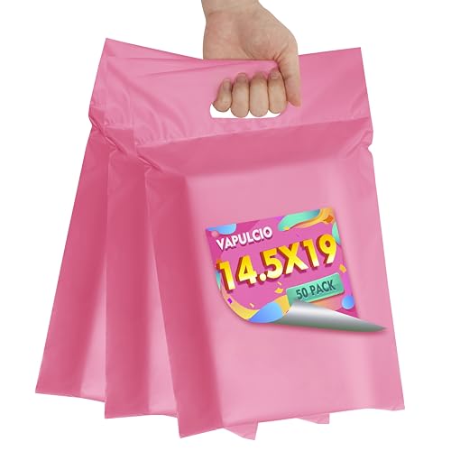 Poly Mailers 14.5x19 Inch, 50 Pack, Pink Self-Seal Handle Bags - color: HandlePink, size: 14.5x19 Inch 50 Pcs