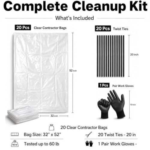 6 Mil Clear Contractor Trash Bags 50/55/60 Gallon Heavy Duty Liners 20 Pack - color: Clear-6 Mil