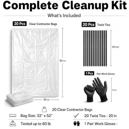 6 Mil Clear Contractor Trash Bags 50/55/60 Gallon Heavy Duty Liners 20 Pack - color: Clear-6 Mil