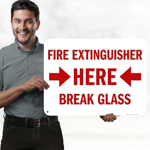Fire Extinguisher Here Break Glass Sign, (MS-25700) 18x24 Inches, 55 mil thick HDPS (high density polystyrene), Made in USA by My Sign Center - size: 18x24 Polystyrene