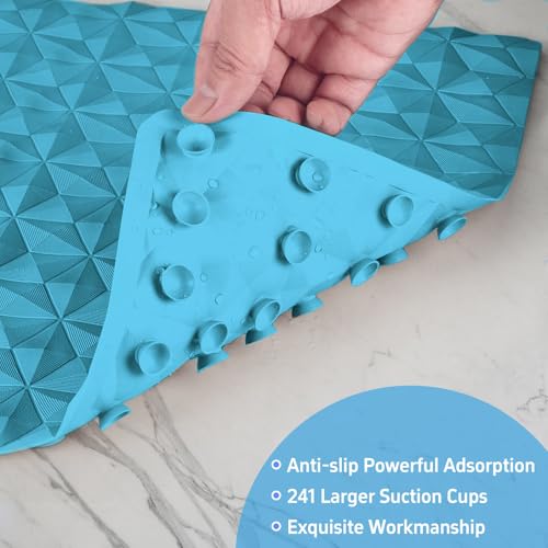 Non Slip Bathtub Mat for Bath Tub Shower - 241 Vacuum Suction Cups - color: River Blue, size: 28" x 16" (Rectangular)