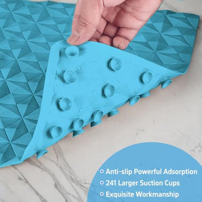 Non Slip Bathtub Mat for Bath Tub Shower - 241 Vacuum Suction Cups - color: River Blue, size: 28" x 16" (Rectangular)