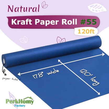 PerkHomy 17.8" x 1,440" (120') Blue Kraft Paper Roll for Craft Bulletin Board Paper Art Table Covering Crafting Gift Wrapping Bouquet Packing Parcel 80GSM 55LB (Blue, 17.8" x 120') - color: Blue, size: 17.8" Width x 120' Length