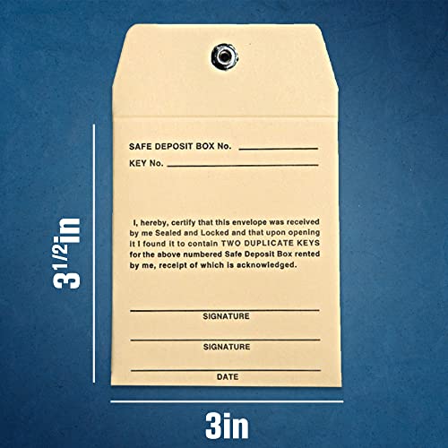 BankSupplies Manila Envelopes 3W x 3.5H Pack of 100 Safe Deposit Box Key Envelope Permanent Lock Sand Background