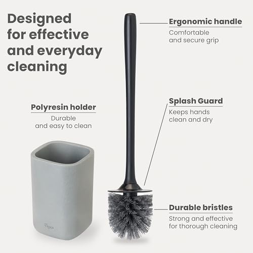 Vigar Zense Toilet Brush and Holder Set, Polyresin Stone, Concrete - color: Concrete