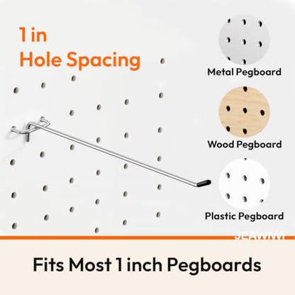 JEAWIWI 30 Pcs Metal Pegboard Hooks, 12 Inch, Fit 1/5 in Peg Board - size: 12in 30pcs