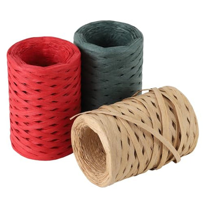 656 Ft Raffia Paper Ribbon for Gift Natura Wrapping Ribbon, Bulk Packing Raffia String - Twisted for Christmas Crafts Weaving 1/4 Inch Width (Dark Green) - color: Dark Green