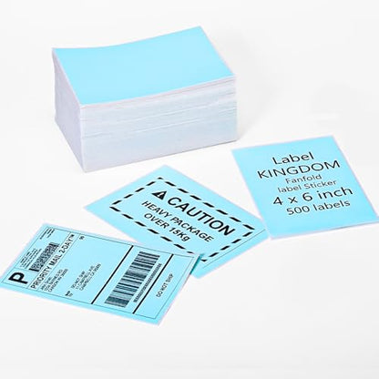 Label KINGDOM 4"x 6" Fanfold Blue Thermal Label Printer Paper, 500 Stickers - color: Black on Blue-500pcs