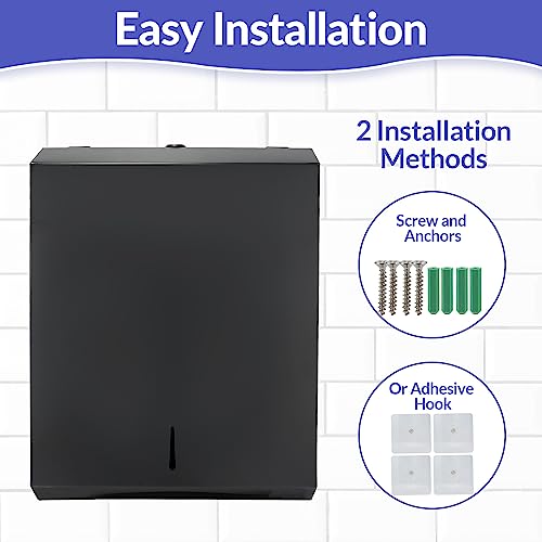 Stardrix Paper Towel Dispenser Wall Mount, Matte Black Stainless Steel Commercial Paper Towel Holder with Lock, Large Capacity 400 C Fold/525 Multifold Towels (Pack of 2) - color: Black, size: 400 C Fold/525 Multi-Fold with Lock (Pack of 2)