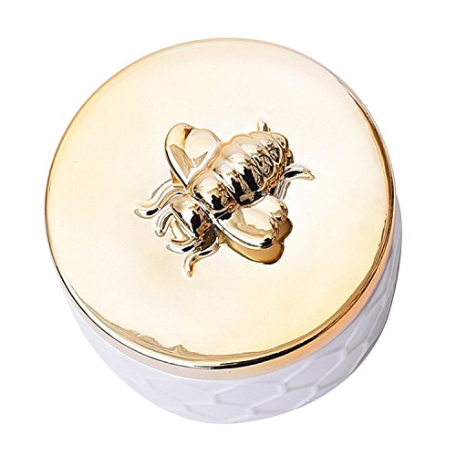 Owlgift Ceramics Jewelry Box w/Accessories Organizer Storage Tank Container (Bee Lid)