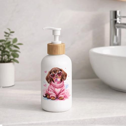 Pink Dachshund Glass Soap Dispenser with Pump - color: Pink Dachshund