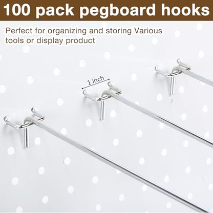 Funrous 100 Pack 12 Inch Stainless Steel Hooks for Pegboard, Silver - size: 12 Inch