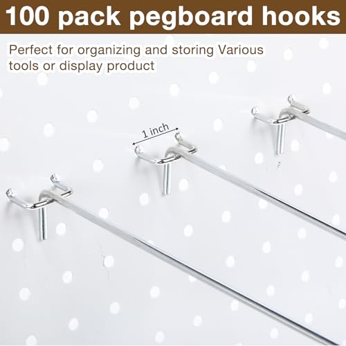 Funrous 100 Pack 12 Inch Stainless Steel Hooks for Pegboard, Silver - size: 12 Inch