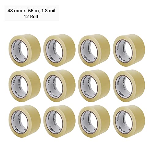Amazon Basics Clear Shipping Packing Tape Rolls for Moving and Packaging, Home Office Supplies, 1.88 in x 72.2 Yards, 1.8 mil Thick, 12 Count - size: 12 Rolls