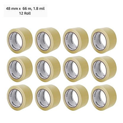 Amazon Basics Clear Shipping Packing Tape Rolls for Moving and Packaging, Home Office Supplies, 1.88 in x 72.2 Yards, 1.8 mil Thick, 12 Count - size: 12 Rolls