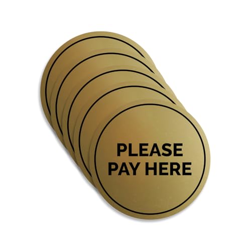 Signs ByLITA Circle Pay Here Sign (Brushed Gold) - Small (5 Pack) - color: Brushed Gold, size: 4" - Small (5 Pack)