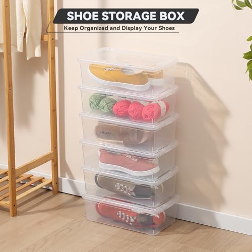 novelinks 8 Pack 6 Quart Clear Plastic Shoe Storage Bins with Lids (Clear) - size: Clear 8Pack