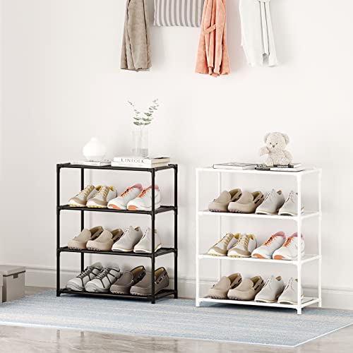 Small Shoe Rack 6-8 Pairs Sturdy Shoe Shelf 4-Tiers Narrow Stackable Shoe Organizer,Lightweight Kids Shoe Racks for Entryway, Doorway and Closet(White) - size: 4-White