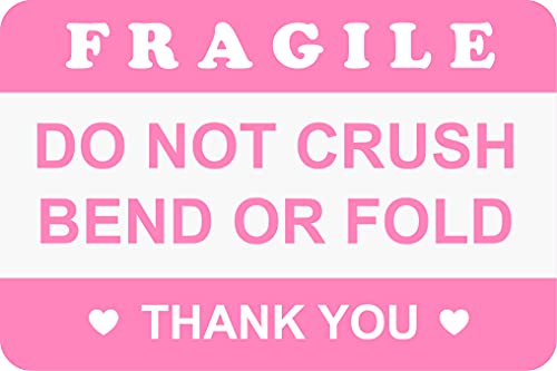 2"x3" 100PCS Pink Fragile Do Not Crush Bend or Fold Stickers for Shipping