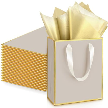 Yeaqee 24 Pack Metallic Paper Gift Bags, Champagne, Gold - color: Champagne, Gold