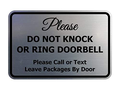 Signs ByLITA Classic Framed Please Do Not Knock Or Ring Doorbell Wall or Door Sign - Easy Installation | Mail Delivery Instruction | Do Not Disturb (Brushed Silver) - Small 1 Pack - color: Brushed Silver, size: 4 x 6" - Small (1 Pack)