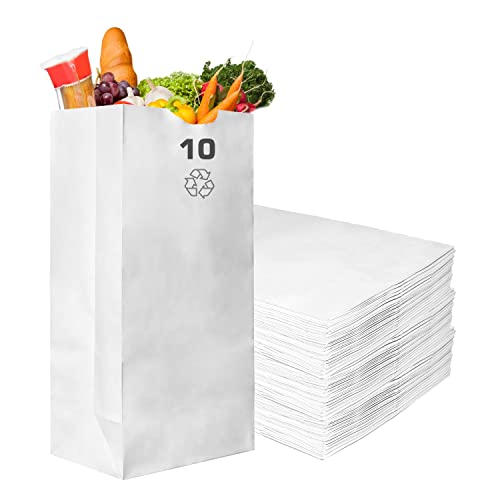 EcoQuality Kraft White Paper Bags - 10LB Capacity, #10 Lunch Bags / Sacks (1000)