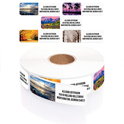 Scenic Landscape Rolled Address Labels / 250 Personalized Return Address Labels/Designer Address Stickers in Elegant Plastic Dispenser - size: 250 Labels, style: Scenic Landscape