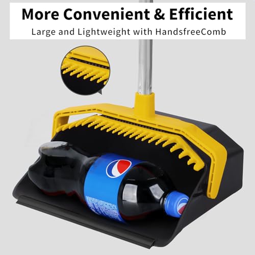 Broom and Dustpan Set for Home, 51" Long Handle Standing Pan Black Yellow - color: Yellow and Black