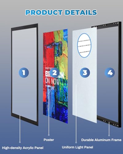 24x36 LED Poster Frame, Magnetic Backlit Light Box with Dimmer - size: 24" x 36"