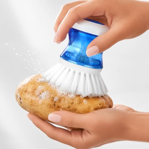 Dish Brush with Soap Dispenser for Sink, Pots & Pans Cleaning, Soft 2 Pack - color: White