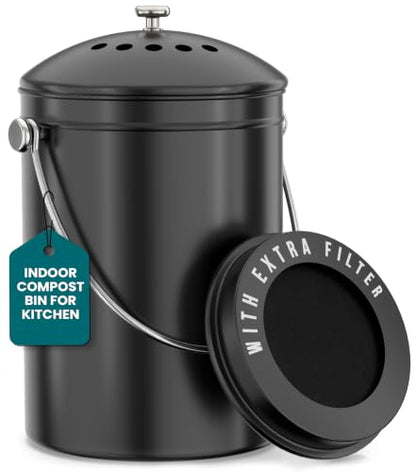 Utopia Kitchen Countertop Compost Bin 1.3 Gallon, Stainless Steel, Grey - color: Gray, size: 1.3 Gallon (Pack of 1)