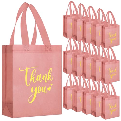 Sweetude 30 Thank You Non Woven Gift Bag, 10 x 8 x 4 Inch, Leather Pink - color: Leather Pink, size: 10 X 8 X 4 Inch