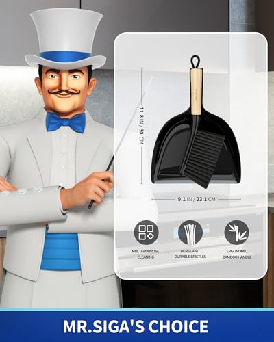 MR.SIGA Dustpan and Brush Set, Bamboo Handle, Black, 1 Set - color: Black