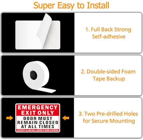 Emergency Exit Only Sign, (2 Pack) Self Adhesive Emergency Exit Sign Sticker for Door, Rust Free and Reflective Aluminum Metal Signs for Wall (9 x 6 inches, Red/White) - color: Red /White